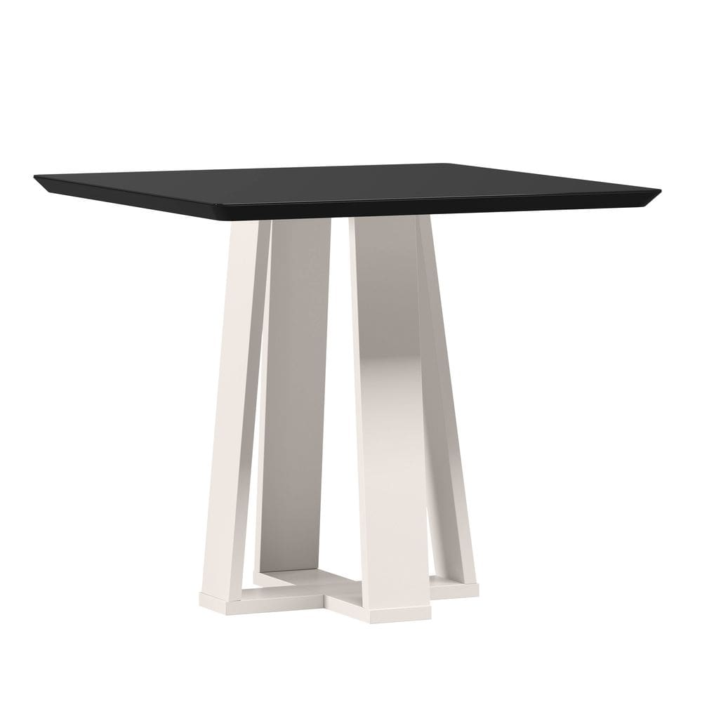 Mesa de Jantar para 4 Lugares 90cm Tampo Quadrado com Vidro Rubi Off White/Preto - New Ceval