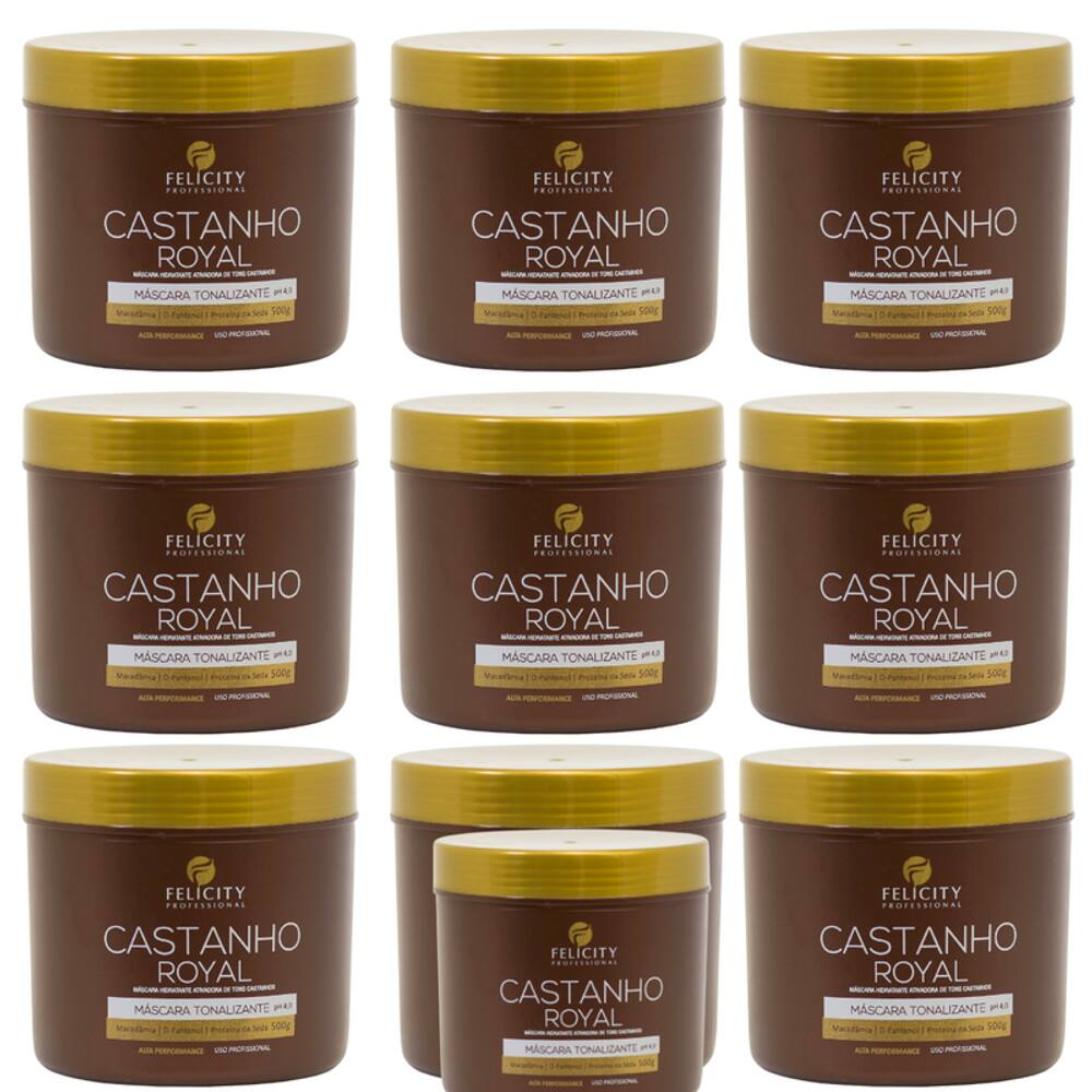 Kit Com 10 Mascara Tonalizante Castanho Royal Felicity 500gr