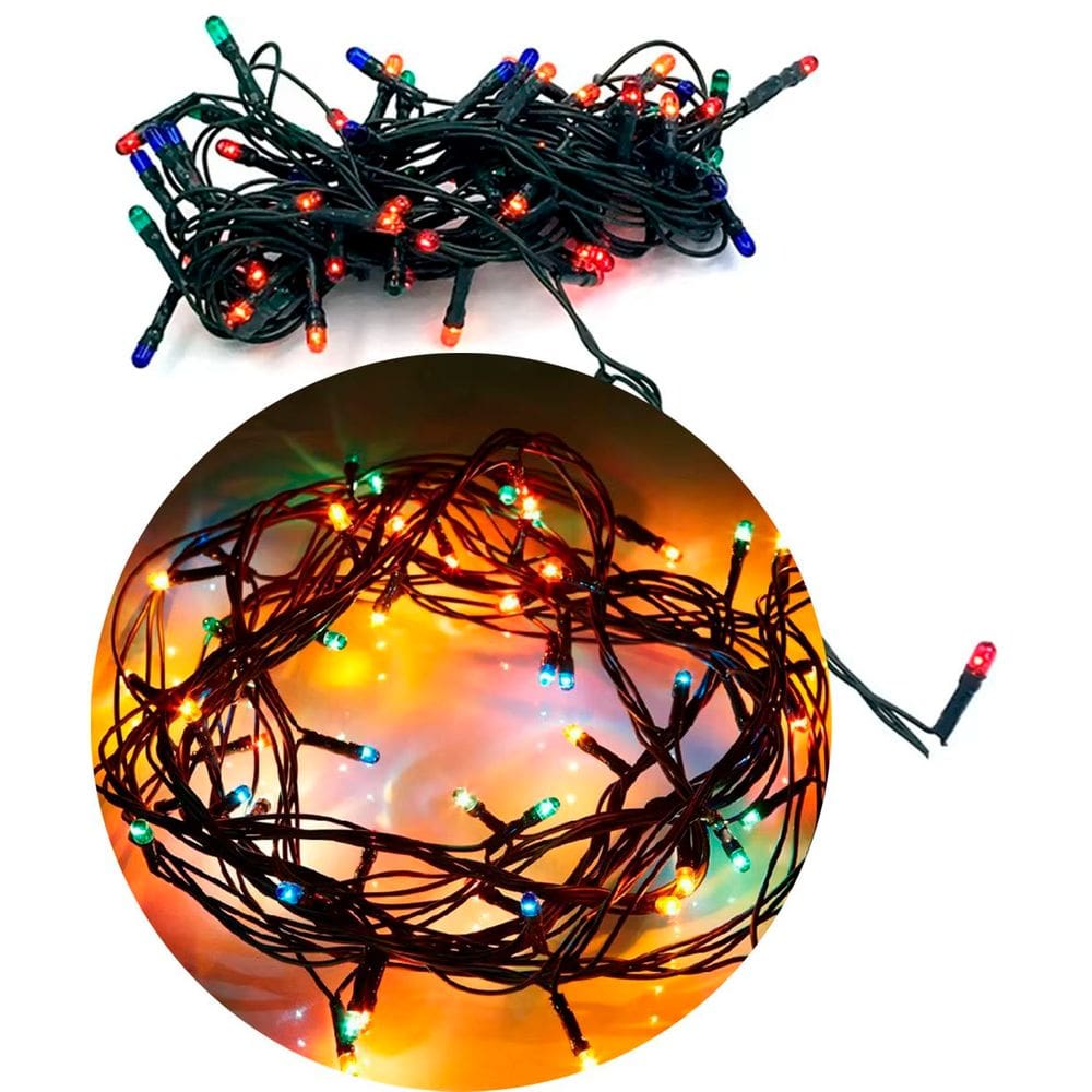Pisca Cordão 100 Micro-Lâmpadas LED Colorido 8 Funções De 5M