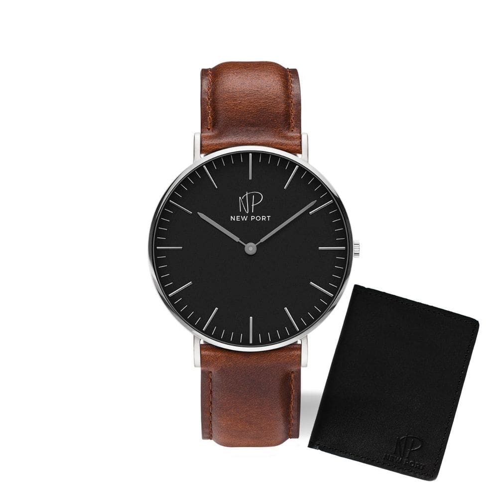 Relógio Masculino Pulseira Marrom New Port 40mm + Carteira