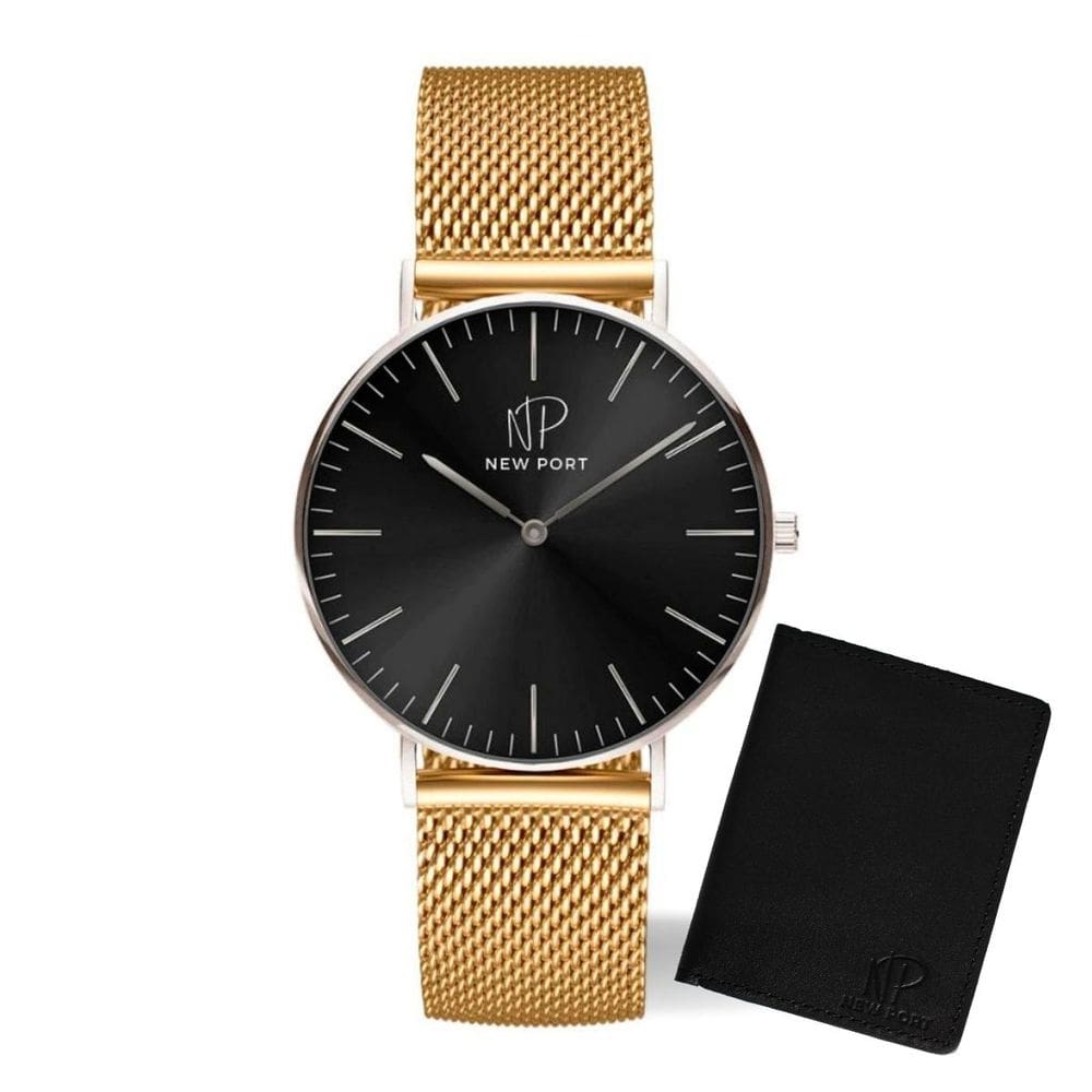 Relógio Masculino Clássico Dourado Elegante 40mm + Carteira