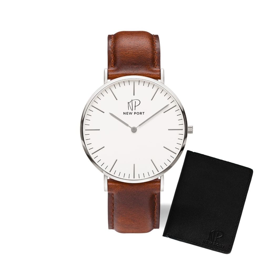 Relógio Masculino Redondo Marrom Casual + Carteira Couro