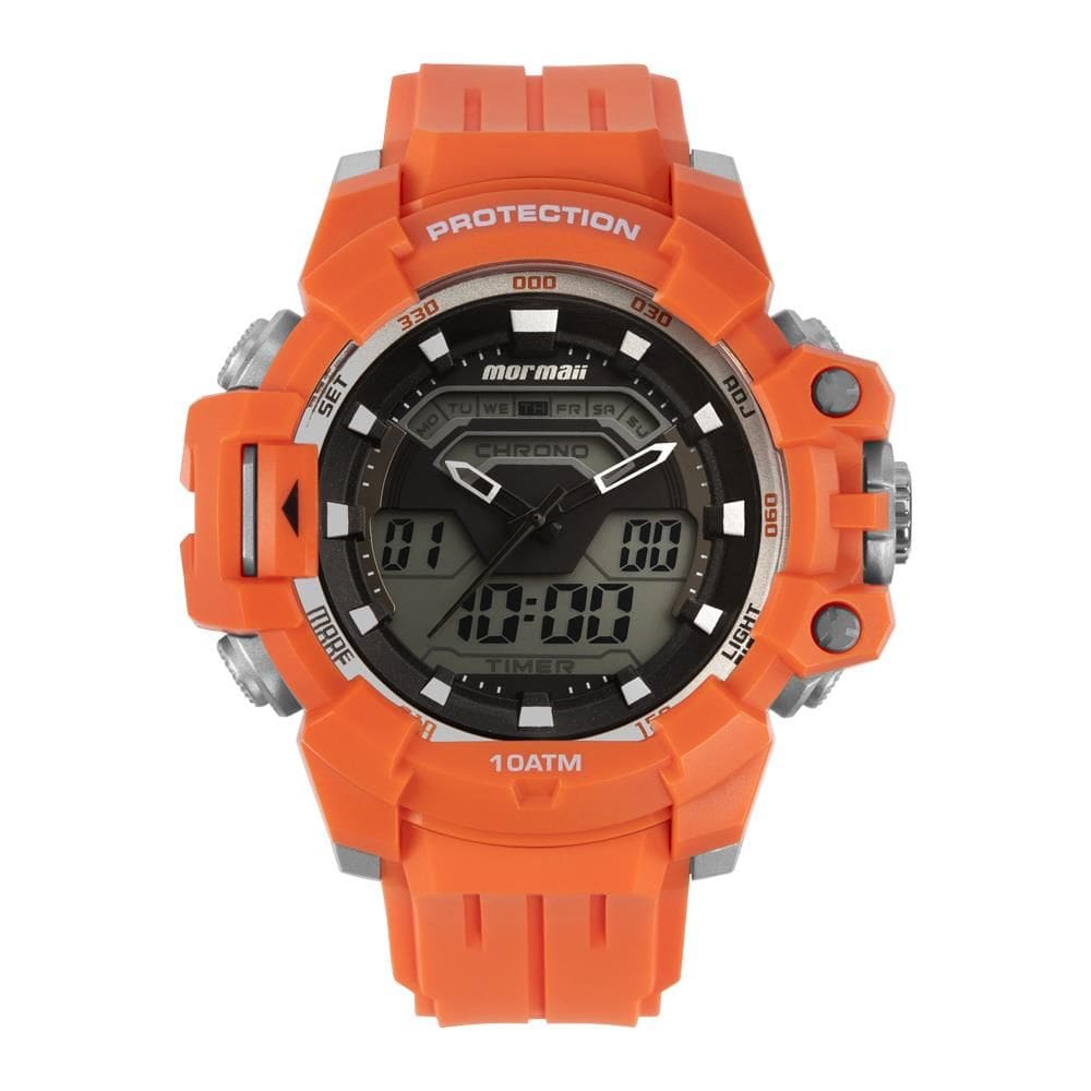 Relógio MORMAII masculino anadigi laranja preto MO1168A/8L