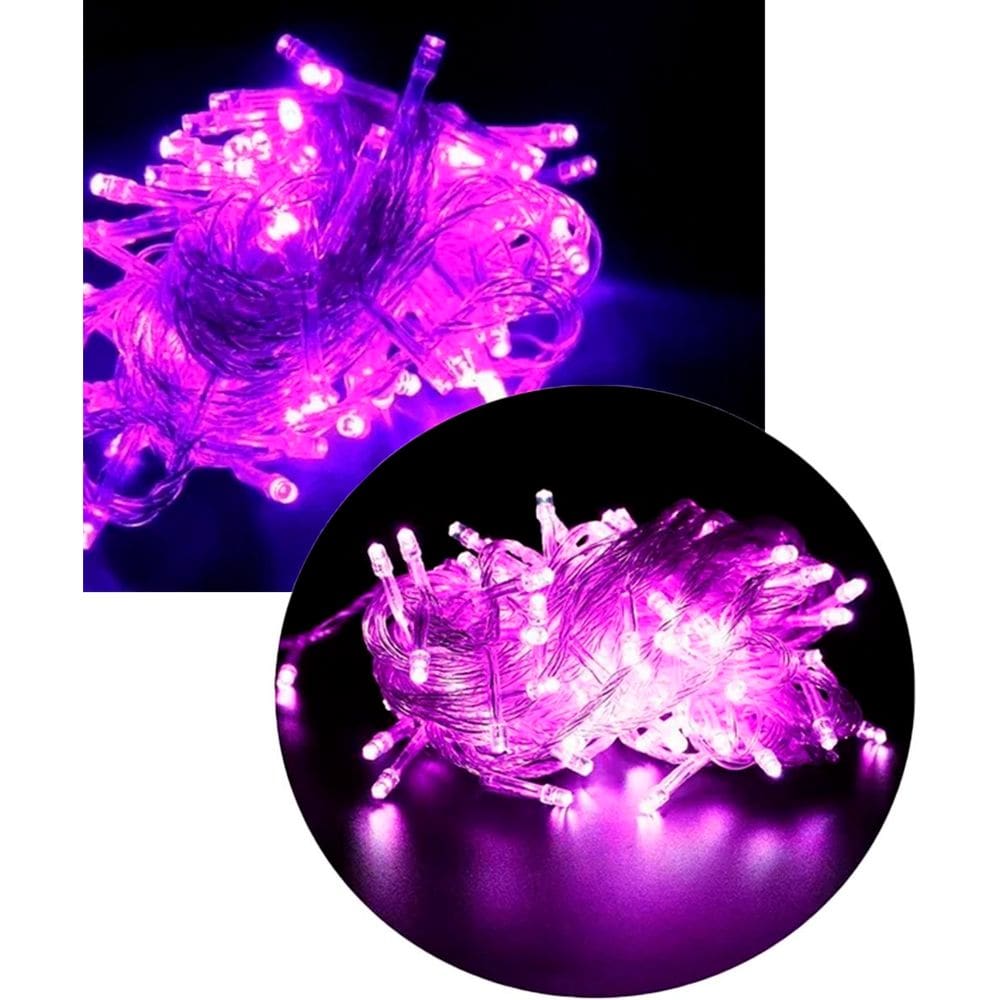 Pisca Cordão 100 Lâmpadas LED Roxo 8 Funções 9 Metros E 220v
