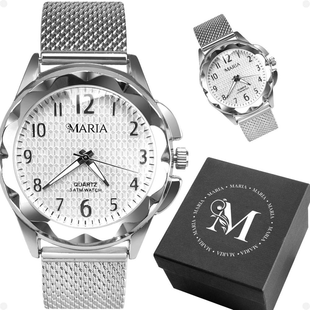 Relogio Feminino Prata Aco Inox Silicone Prova Dagua + Caixa moda strass bonito inoxidavel social