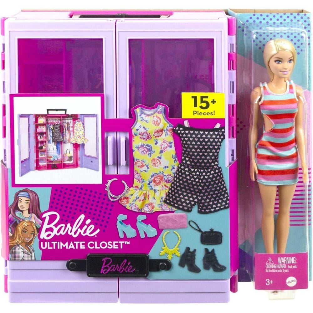 Boneca barbie com cenário e guarda roupa de luxo nova - mattel hjl66