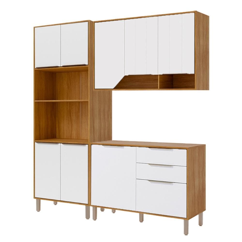 Armário de Cozinha Celeste com Torre Quente 190 cm 9 Portas