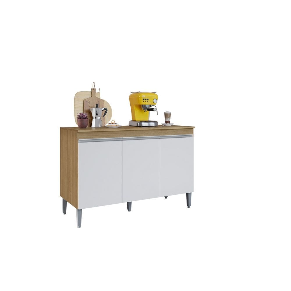 Balcão de Cozinha Manu + Tampo 120cm Cor Amêndoa/Branco - AJL Móveis