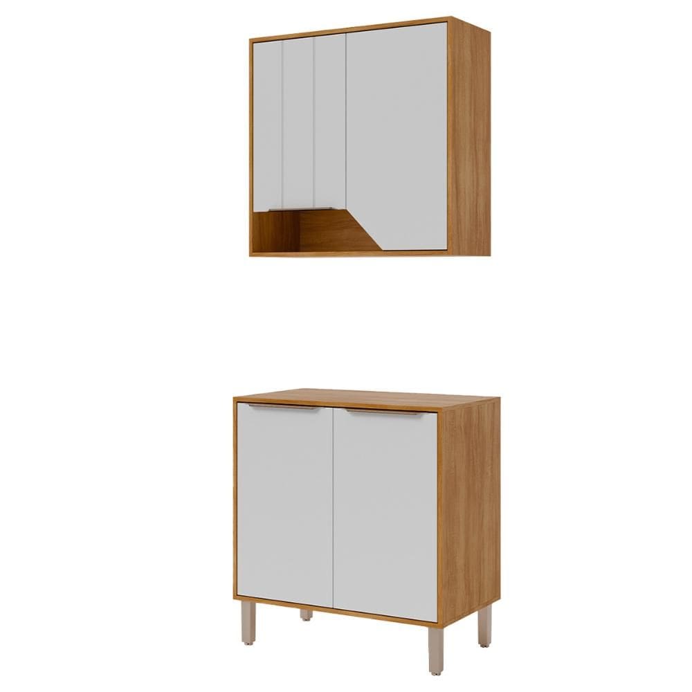 Balcão com Aéreo Celeste 80 cm com 4 Portas Cinamomo/Platina