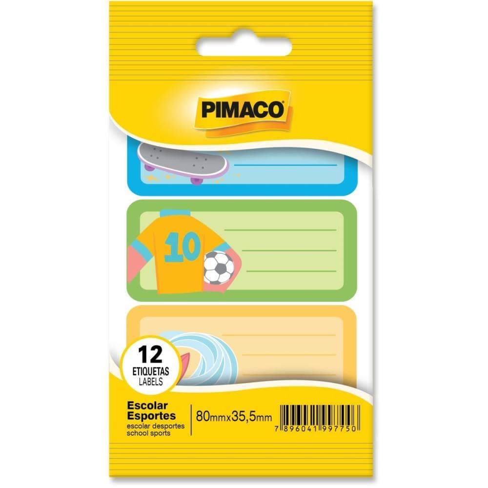 Etiqueta Escolar Decorada Esportes 80x35,5mm 12 Etiq. Pimaco