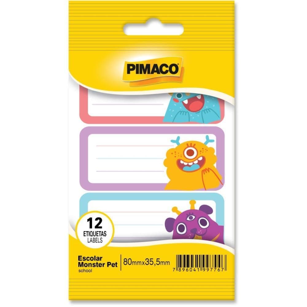 Etiqueta Escolar Decorada Monster Pet 80 x 35,5mm 12etiq