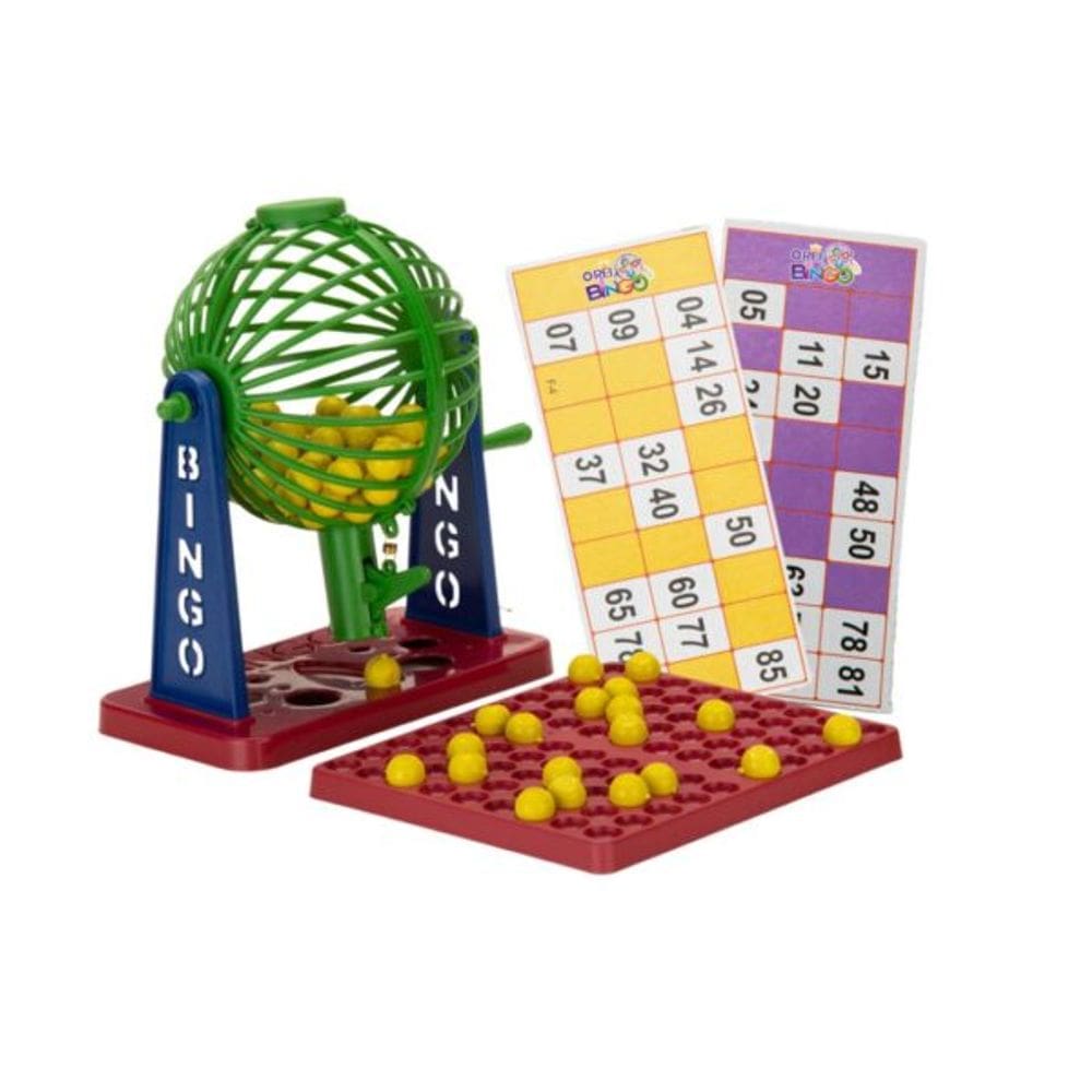 Jogo de Bingo Brinquedo- BINGO COM 12 CARTELAS E BOLA GIRATÓRIA –