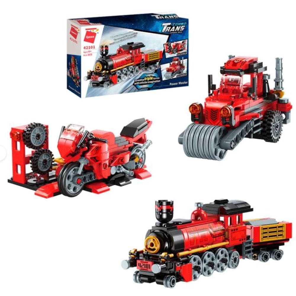 Bloco de Montar Qman Mestre do Poder Combo Transportes 3 em 1