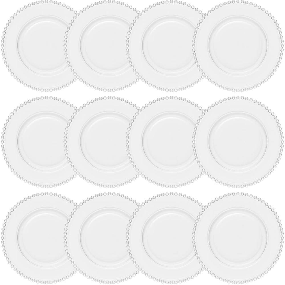 Conjunto 12 Pratos Rasos 28cm de Jantar Cristal Transparente Pearl Wolff Redondos