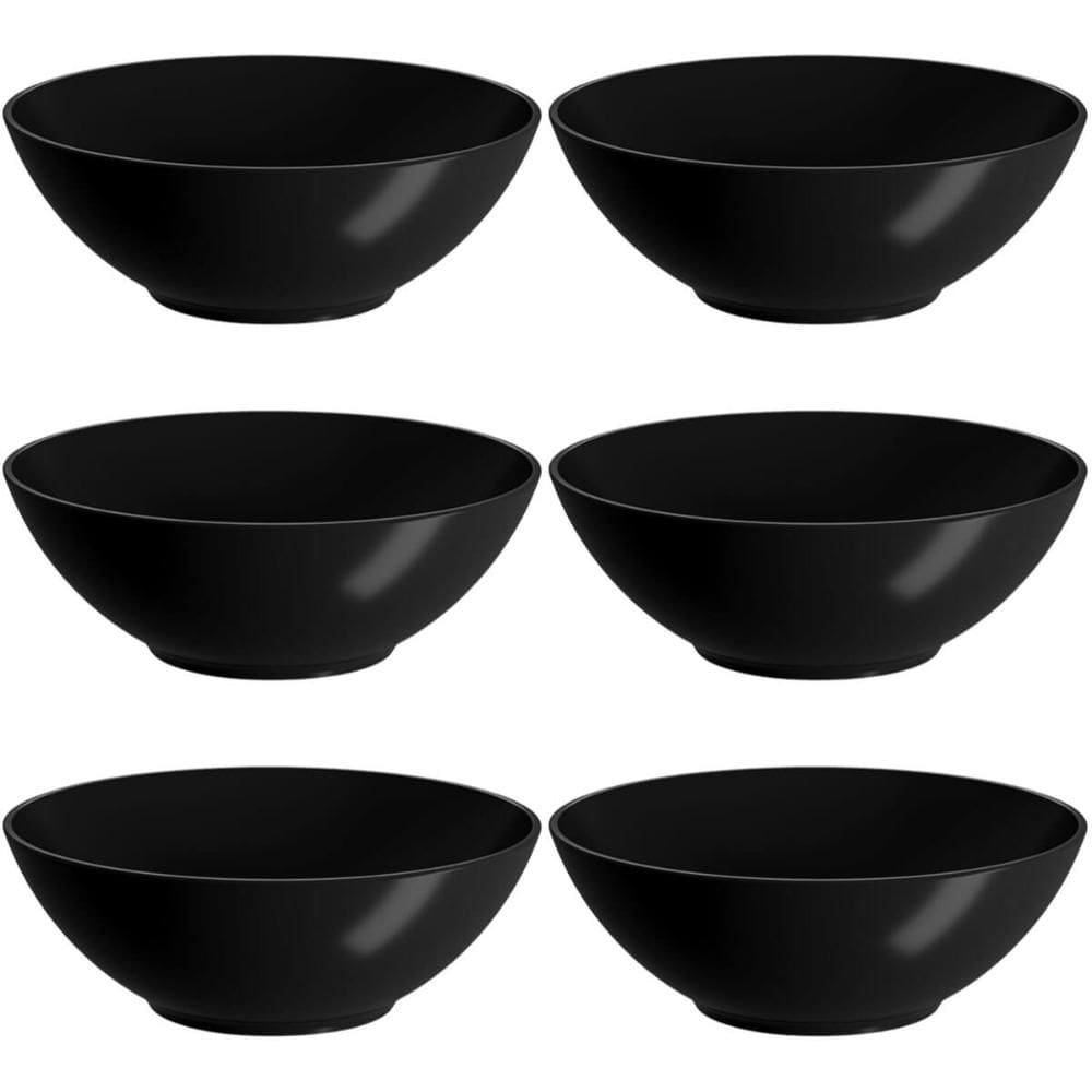 Conjunto 6 Cumbucas 500ml Bowl Plástico Redondo Preto Cozy Prato para Cereal Petiscos Caldos Iogurte Coza