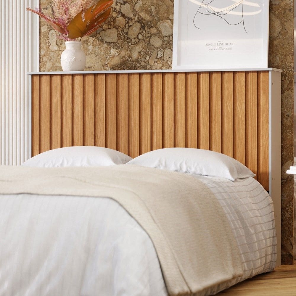 Cabeceira Casal Detroit Ripado Off White/Natural - Tebarrot