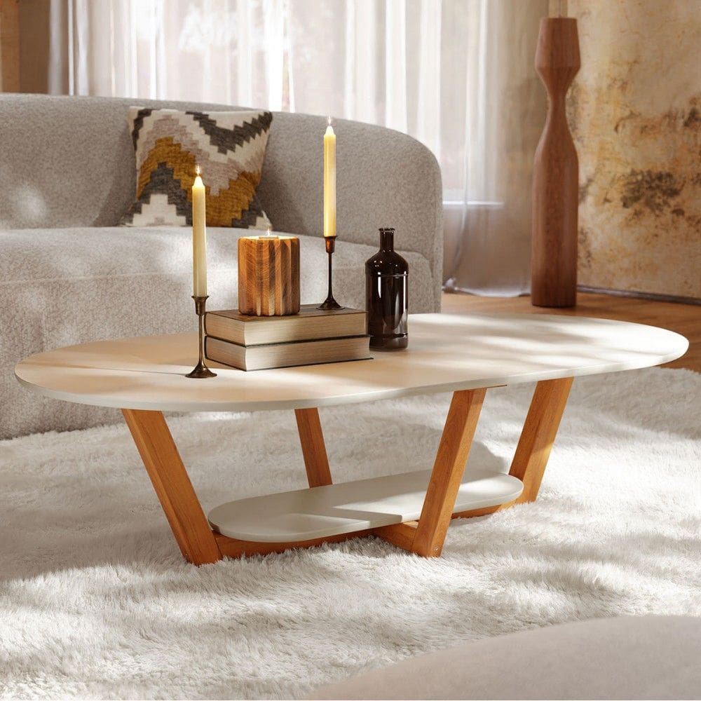 Mesa de Centro Elegance Off White/Natural - Tebarrot