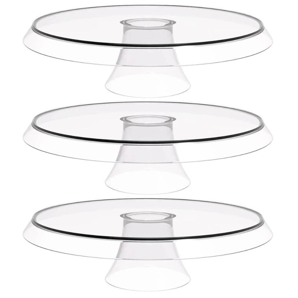 3 Bases Porta Bolos Tortas Doces 30cm com Pé Transparente Glassy Crippa