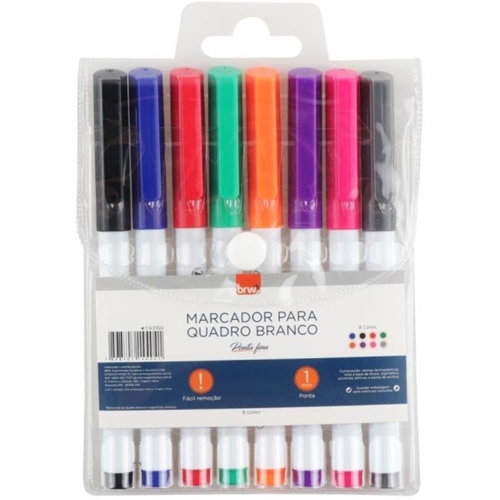 Pincel Quadro Branco Ponta Fina 1Mm 8Cores Brw Blister