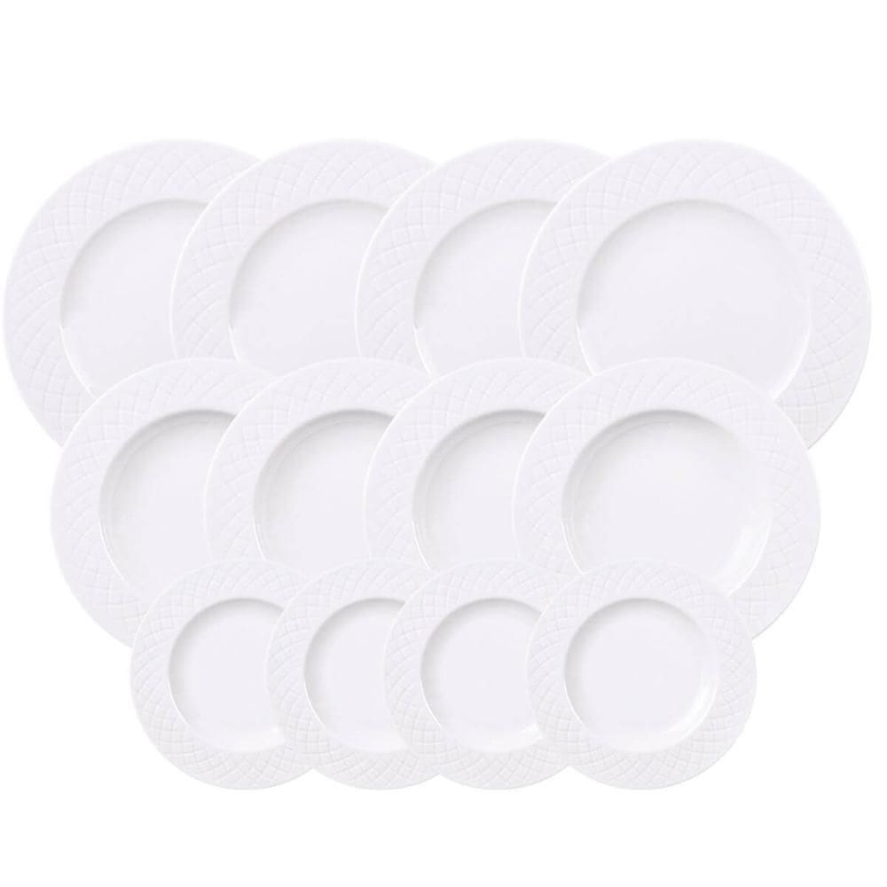 Jogo de Pratos 12 Peças Tramontina Ingrid Porcelana Decorada Fundo Raso Sobremesa
