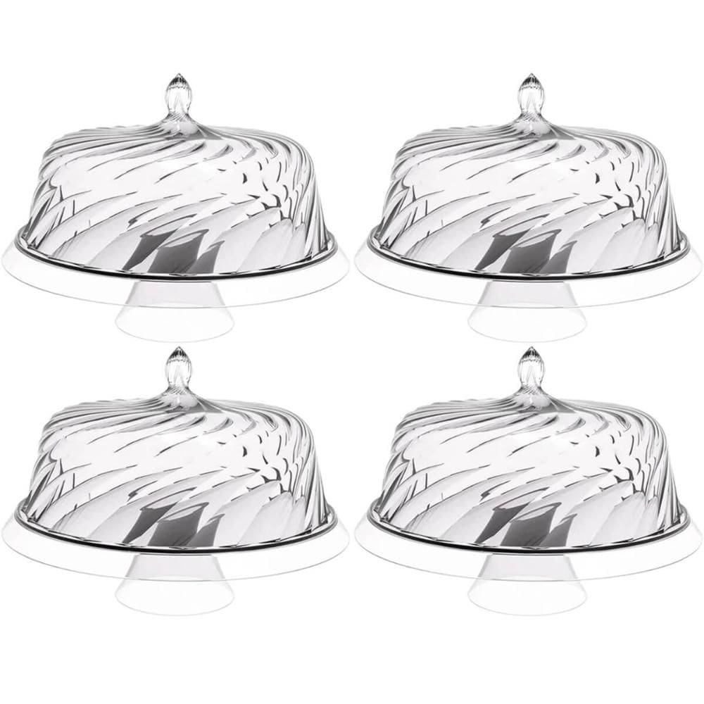 4 Boleiras com Cúpula e Pé 34cm Glassy Transparente Porta Bolo Tortas Doces Crippa