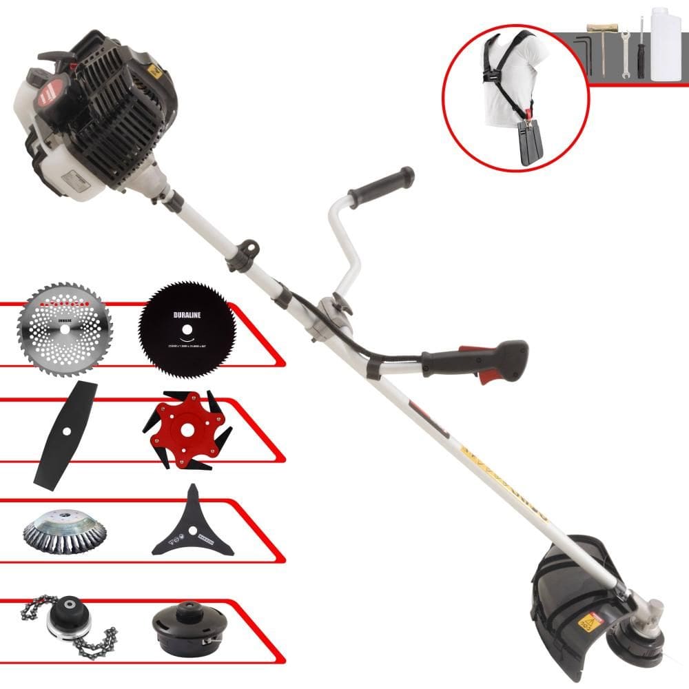 Máquina de Cortar Grama Profissional À Gasolina Kawashima KW52LE 52cc 10.000rpm 2,5HP de Potência 10.000rpm Roçadeira Completa Com 8 Opções de Cortes