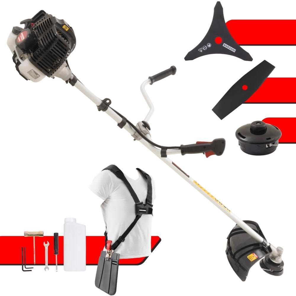 Roçadeira Robusta À Gasolina Kawashima KW52LE 52cc 2,5HP de Potência 2 Tempos Alta Rotação Completa Com Carretel Nylon + Faca 2 Pontas + Faca 3 Pontas