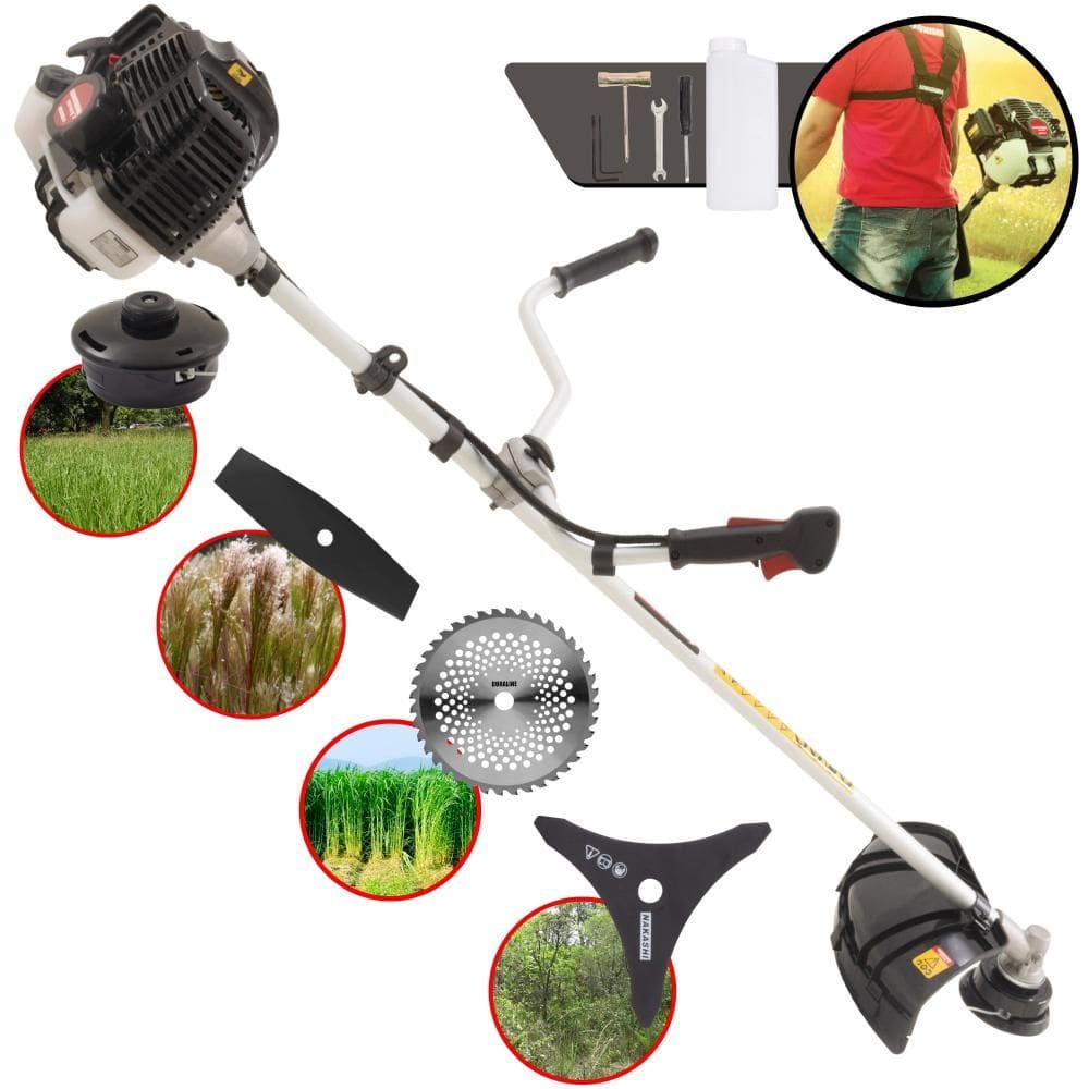 Cortador de Grama À Gasolina Kawashima KW52LE 52cc 2,5HP 2T Completa Com Carretel de Nylon + Faca 2 Pontas + Faca 3 Pontas + Faca 40 Dentes de Vídea