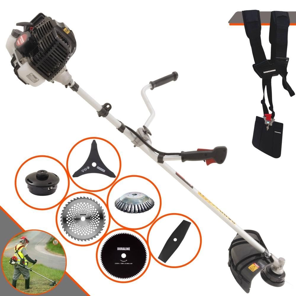 Roçadeira Profissional Kawashima KW52LE À Gasolina 2T 52cc 10.000rpm 2,5HP de Potência Com Carretel + 4 Lâminas de Cortes + Escova de Aço 38 Cerdas