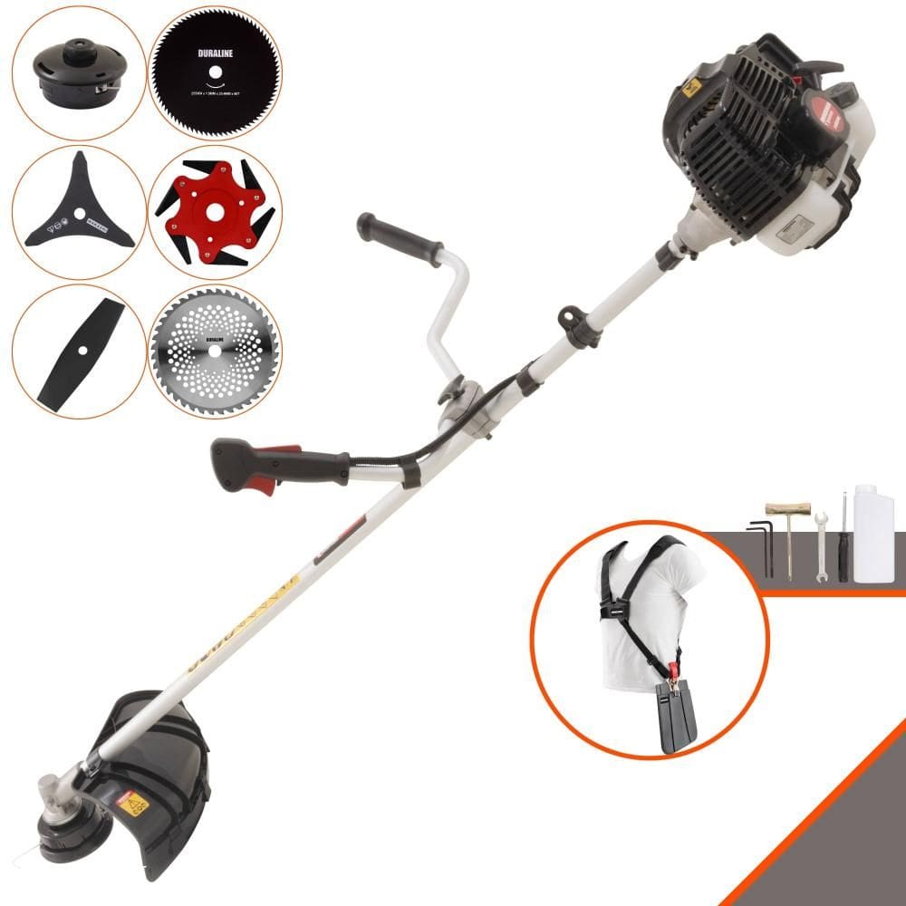 Roçadeira Multifunções Kawashima KW52LE À Gasolina 52cc 2,5HP Alta Rotação Para Todos os Tipos de Trabalho Com Carretel + Kit de 5 Lâminas de Cortes