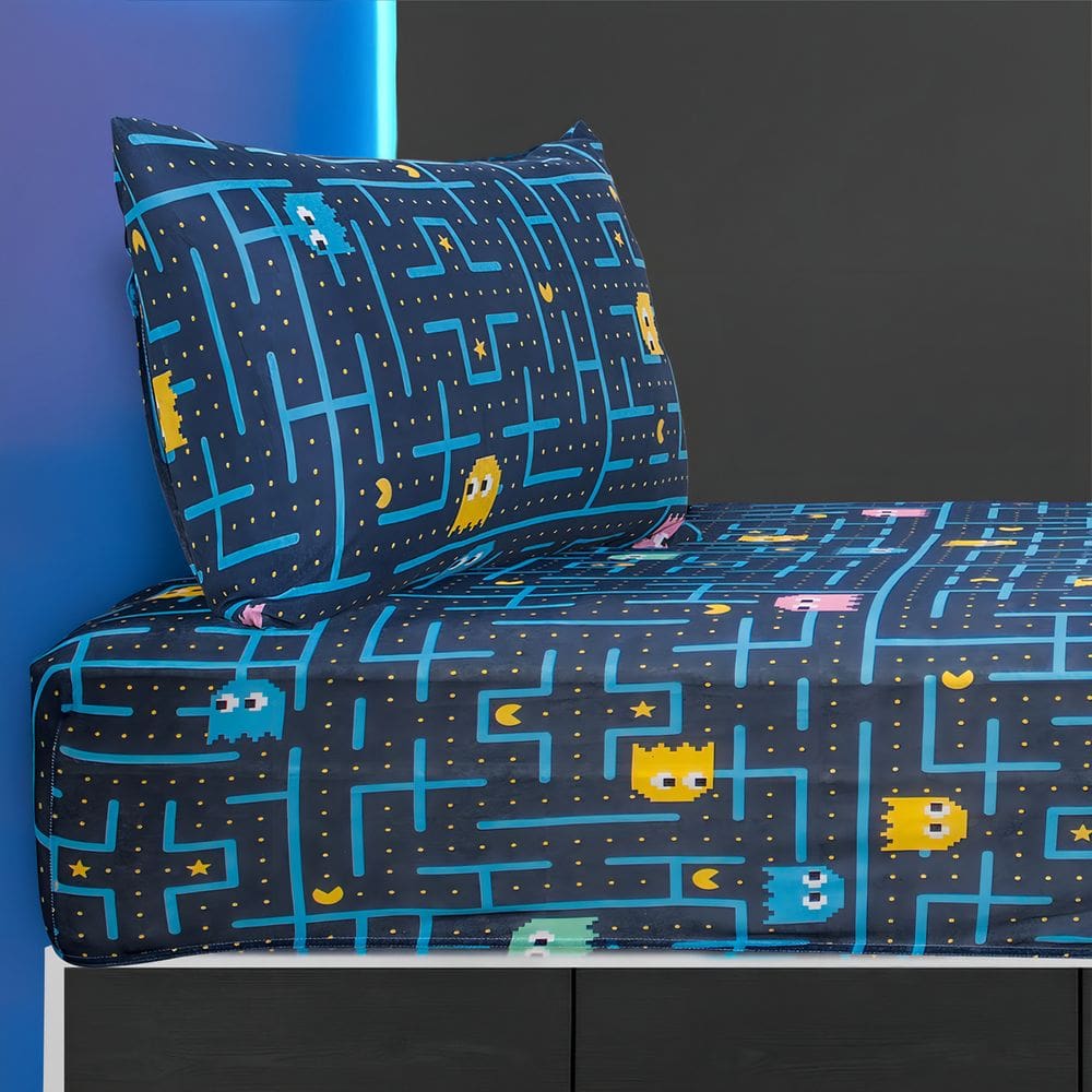 Jogo de Cama Infantil Malha Algodão Estampado Menino Menina Cor Pac-Man Azul Marinho