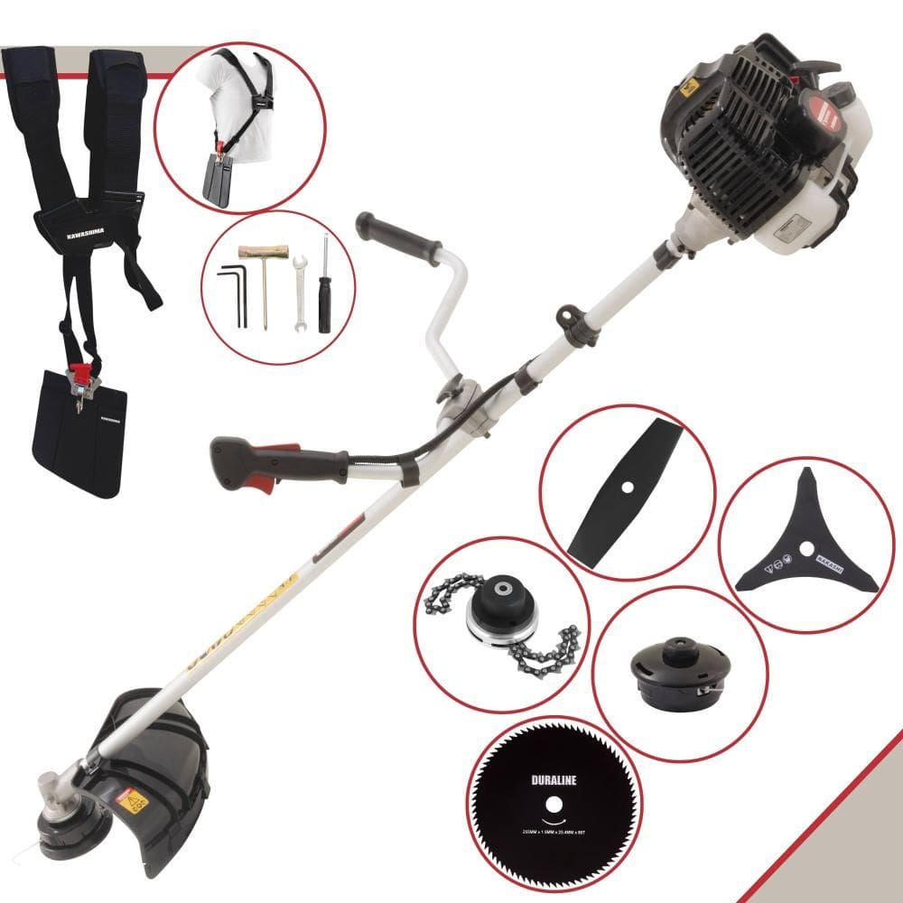 Roçadeira Profissional Completa Kawashima KW52LE À Gasolina 52cc 10.000rpm 2,5HP de Potência Com Kit 3 Lâminas de Corte, Trimmer e Carretel de Nylon