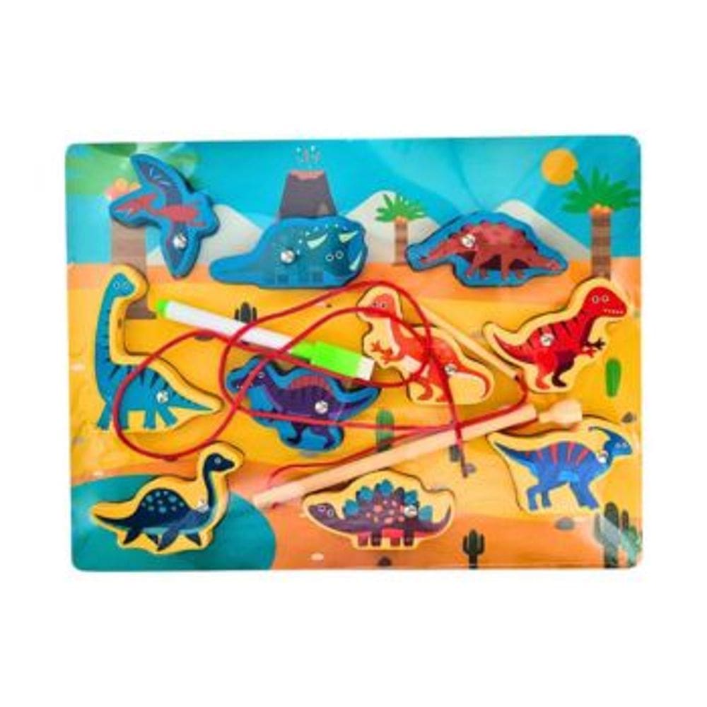 Encaixe 3x1 Pescaria Alinhavo Quadro Branco MDF Dinossauro Toymix Brinquedo Recreativo Pedagogico