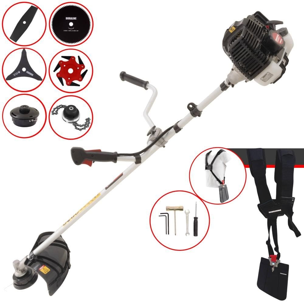 Roçadeira Multifunções Kawashima KW52LE À Gasolina 52cc 10.000rpm 2,5HP 6 Opções de Corte Com Facas 2 Pontas, 3 Pontas, 6 Pontas, 80 Dentes e Trimmer
