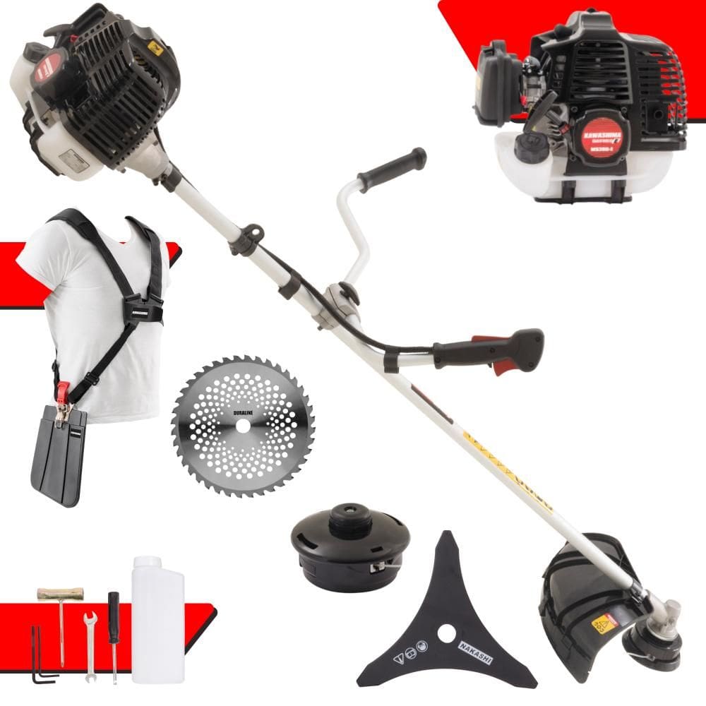 Roçadeira Profissional Kawashima KW52-LE 2 Tempos 52cc 2,5HP de Potência Cortador de Grama Com Cabeçote de Nylon + Lâmina 3 Pontas + Lâmina 40 Dentes