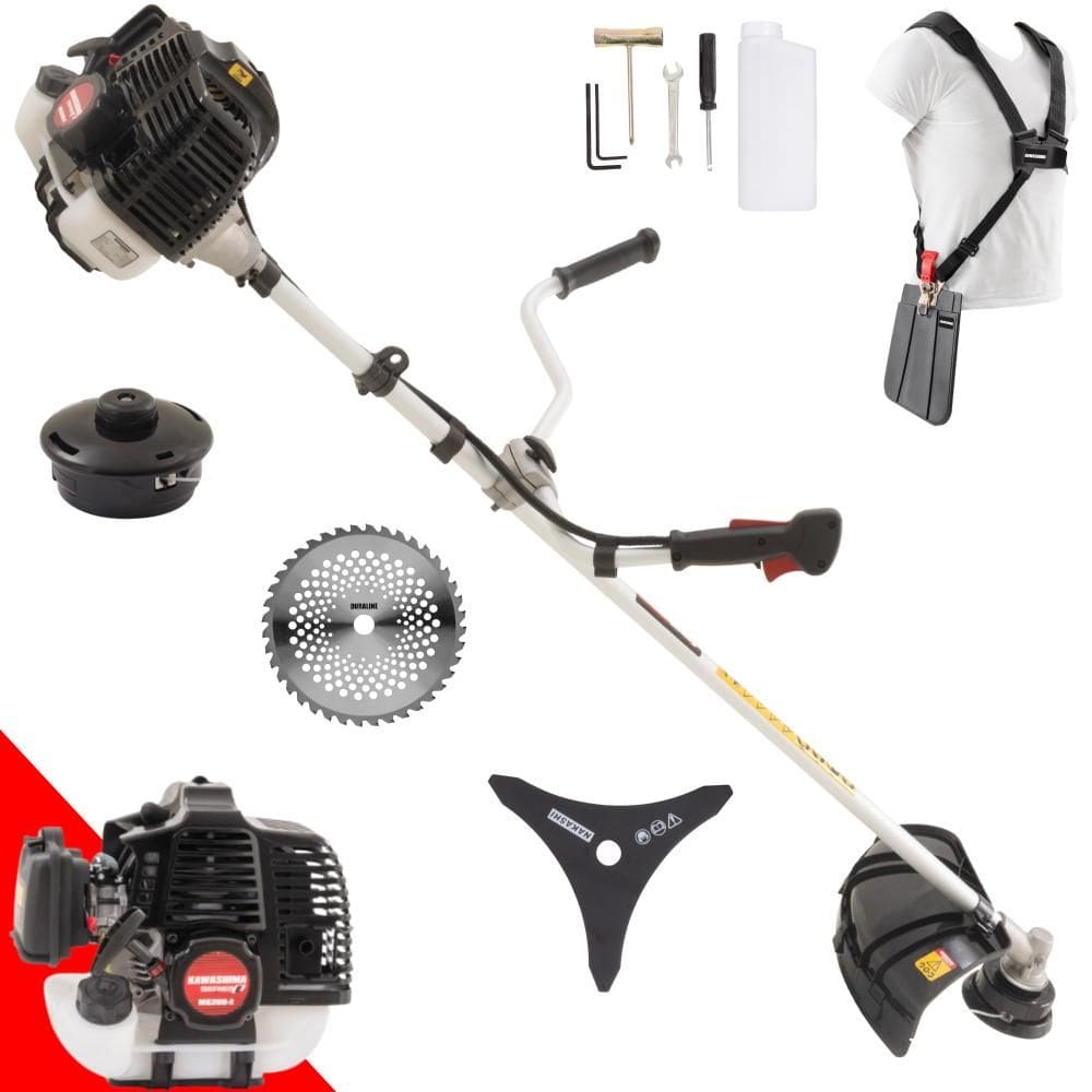 Roçadeira Robusta Kawashima KW52LE À Gasolina 2T 52cc 10.000rpm 2,5HP de Potência Completo Com Lâmina 3 Pontas + Lâmina 40 Dentes + Carretel Nylon
