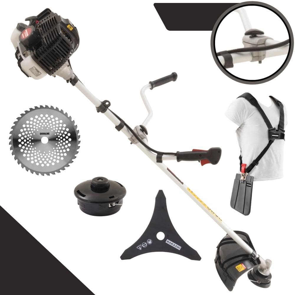 Roçadeira À Gasolina Kawashima KW52LE 52cc 2,5HP de Potência 2 Tempos Alta Rotação Completa Com Carretel Nylon + Faca 3 Pontas + Faca 40 Dentes Vídea