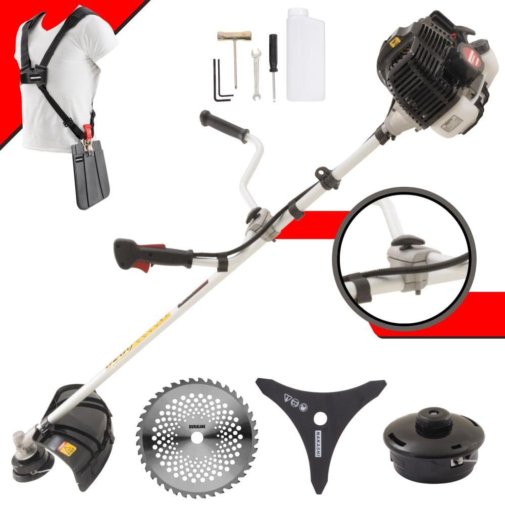 Roçadeira Robusta Kawashima KW52LE À Gasolina 2T 52cc 2,5HP 10.000rpm 3 Opções de Corte Com Lâmina 3 Pontas + Lâmina 40 Dentes + Carretel de Nylon