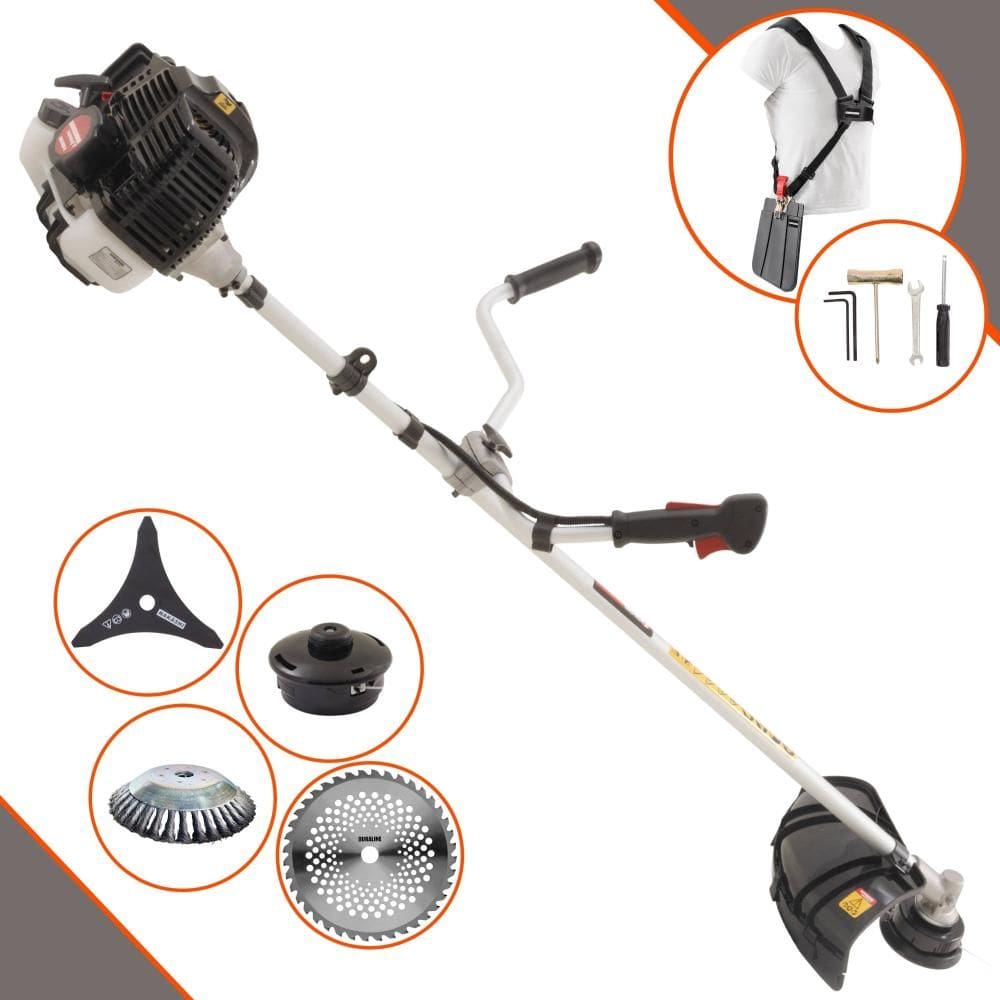 Roçadeira À Gasolina Kawashima KW52-LE 52cc 2,5HP 10.000rpm Motor 2T Com Lâmina 3 Pontas + Lâmina 40 Dentes Vídea + Escova de Aço + Carretel de Nylon