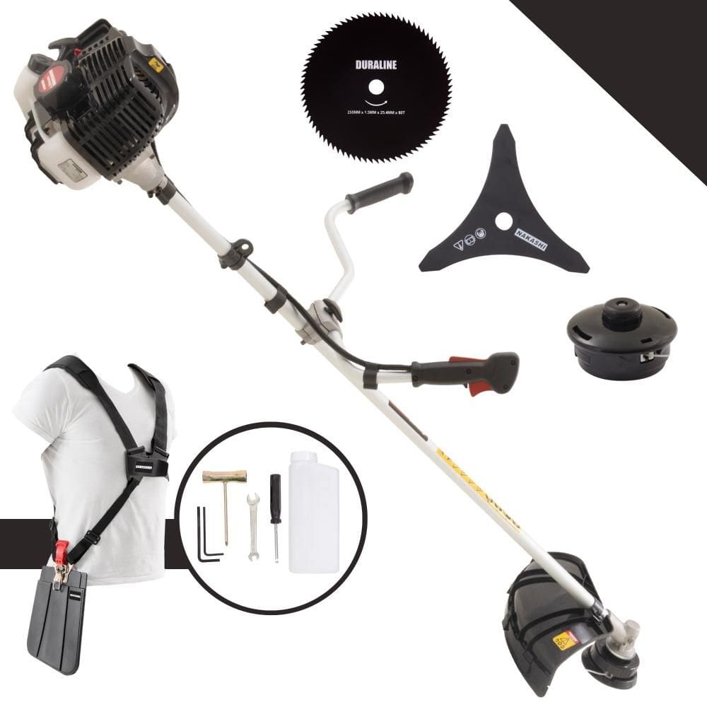 Roçadeira Profissional Kawashima KW52LE 2 Tempos 52cc 2,5HP de Potência Cortador de Grama Com Cabeçote de Nylon + Lâmina 3 Pontas + Lâmina 80 Dentes