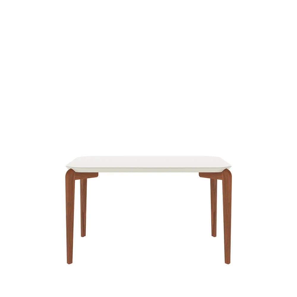 Mesa de Jantar Retangular c/ Vidro para 4 Lugares Donatella 135 cm - Off White Fosco c/ Natural