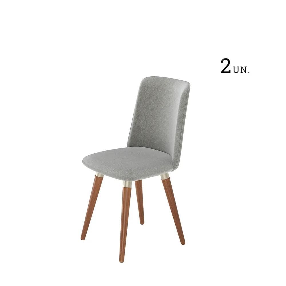 Conjunto de 2 Cadeiras Giratória de Madeira Maciça Estofada Dakota - Natural c/ Linho Cinza - Champanhe