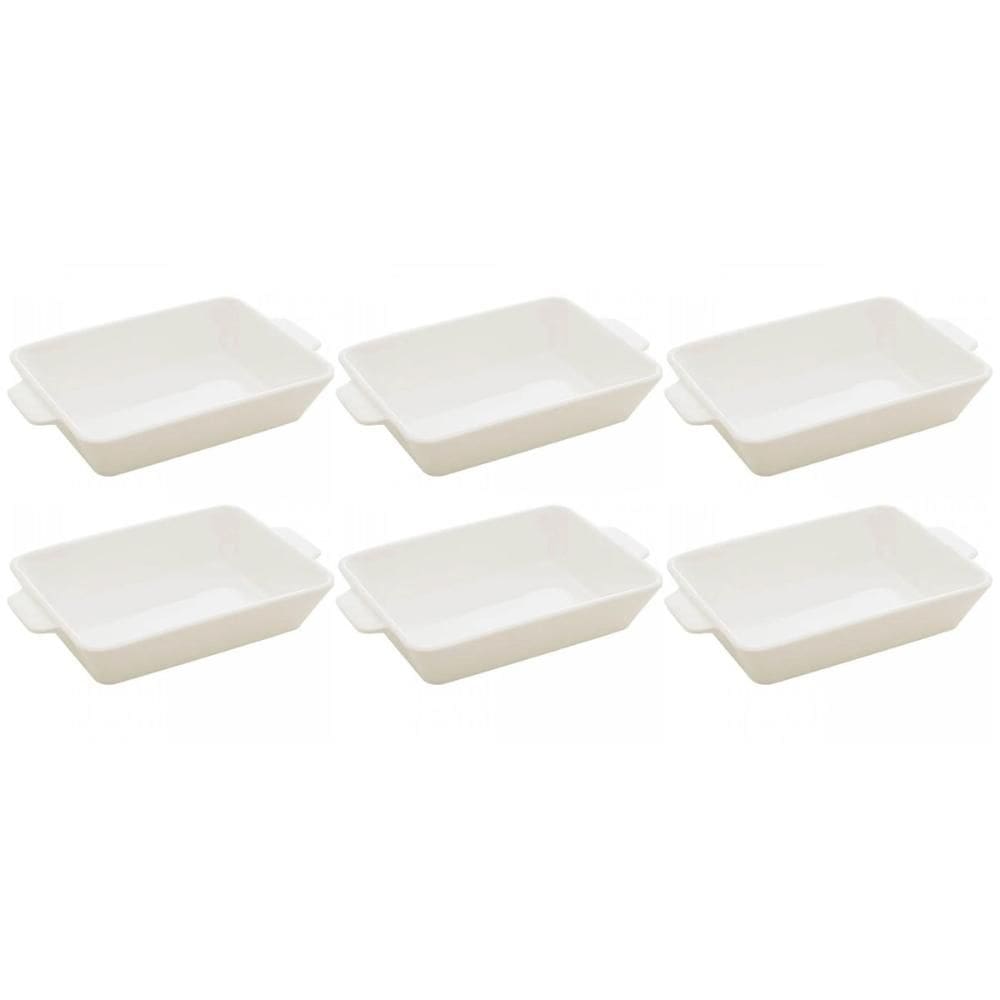 Kit 6 Refratários 23,5x15x5cm Travessa Porcelana Branca com Alça Funda Lyor Basic