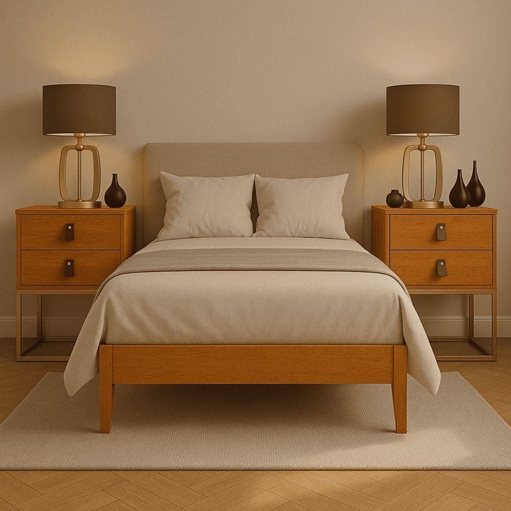 Kit 2 Mesas De Cabeceira Unic 45 Base Metalica Dourada Para Quarto