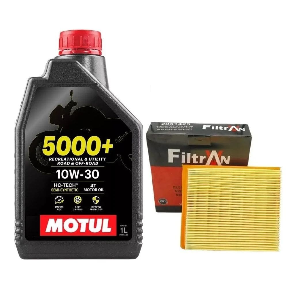 Kit Óleo Motul 5000+ 10W30 4T 1L Semissintético Manutenção Moto + Filtro Ar Filtran