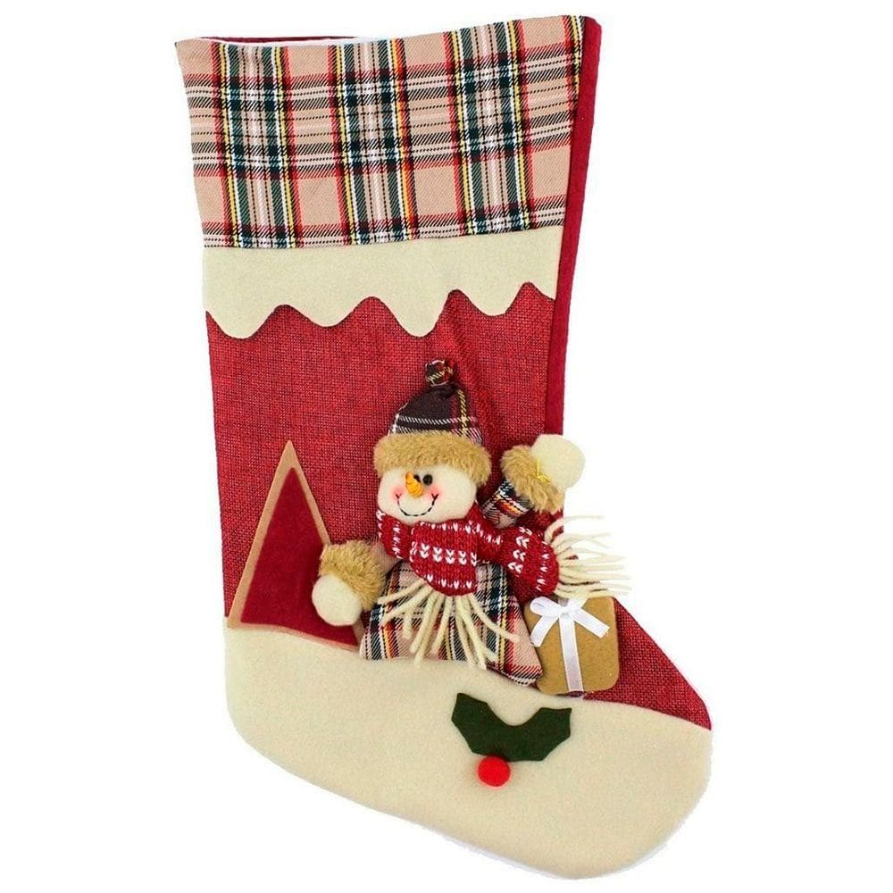 Bota Meia Natalina Decoração Em Feltro e Pelúcia Boneco De Neve 42cm