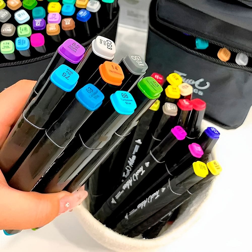 Kit Marcadores 80 Cores Ponta Dupla com Estojo