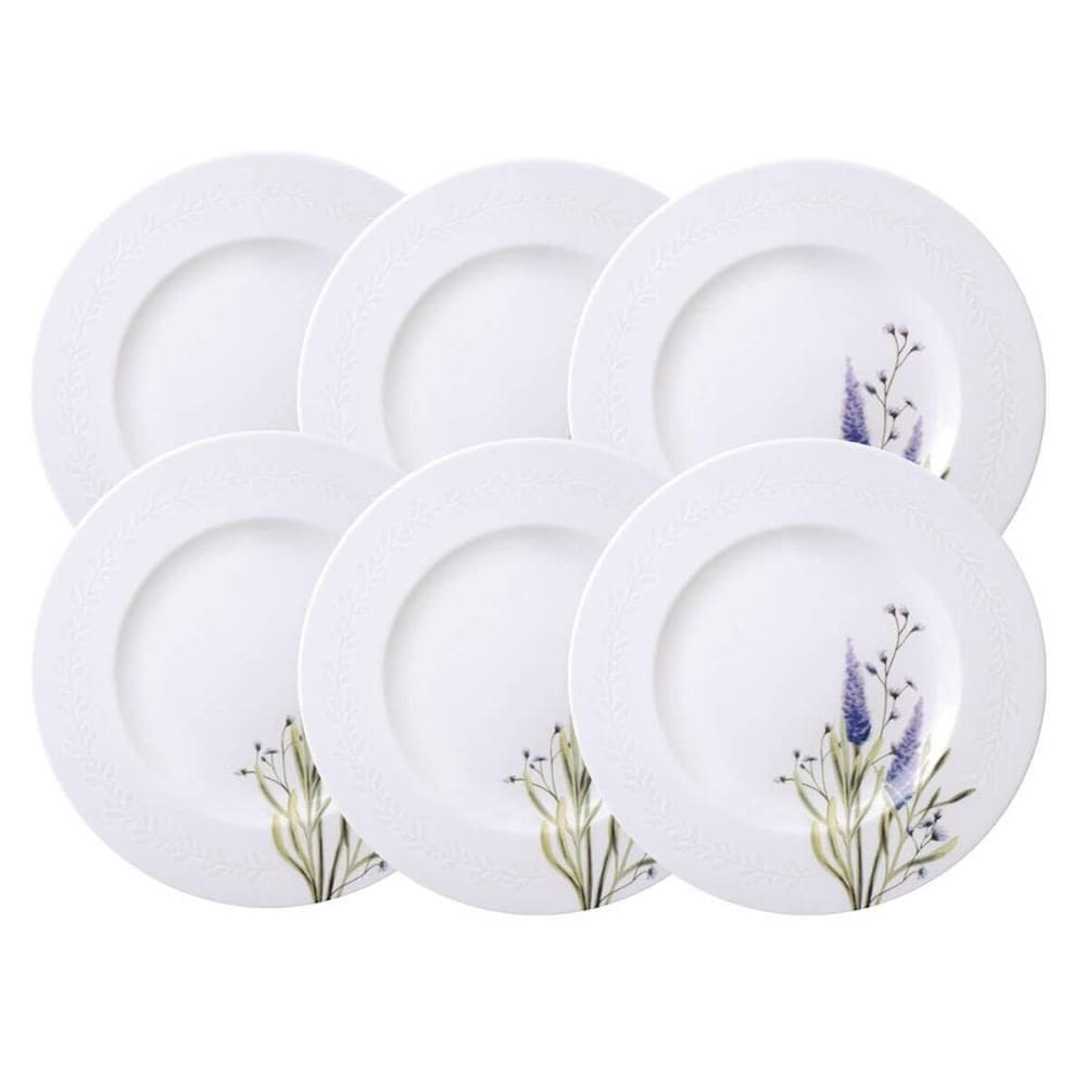 Jogo 6 Pratos Rasos Porcelana Decorada 28cm Tramontina Lilla Mesa Posta Eventos