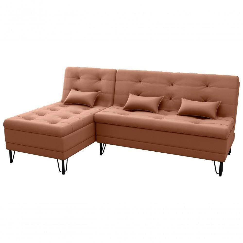 Sofá Cama 3 Lugares Com Chass Casal Luxo Premium Nice Matrix Veludo Ferrugem