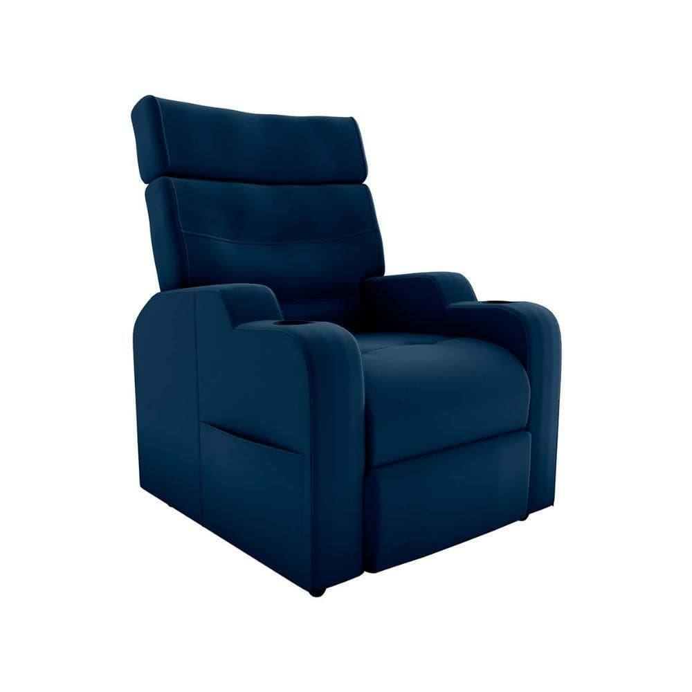 Poltrona Do Papai Reclinável Premium Com Porta Copos E Porta Controle Toro Matrix Veludo Azul